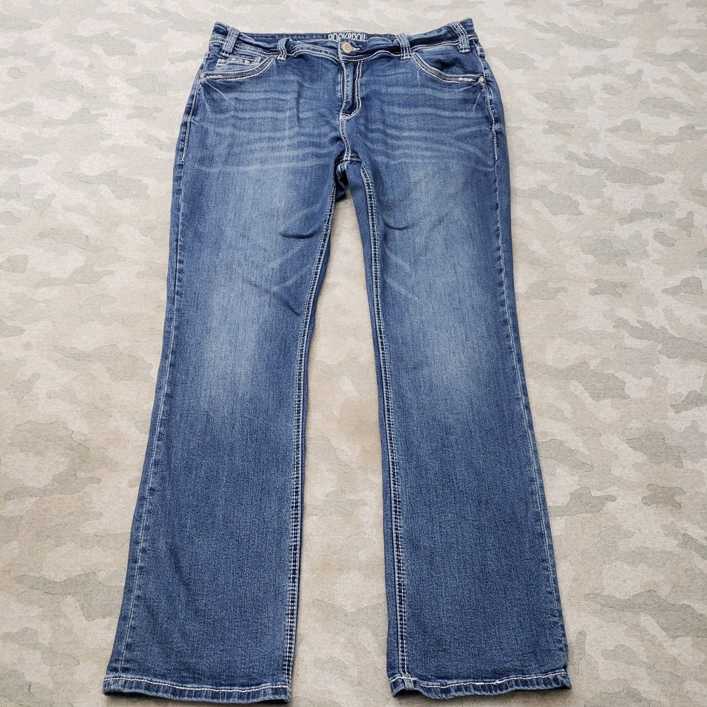 Rock & Roll Cowgirl Jeans Womens 34 Blue Bootcut Denim Medium Wash Stretch